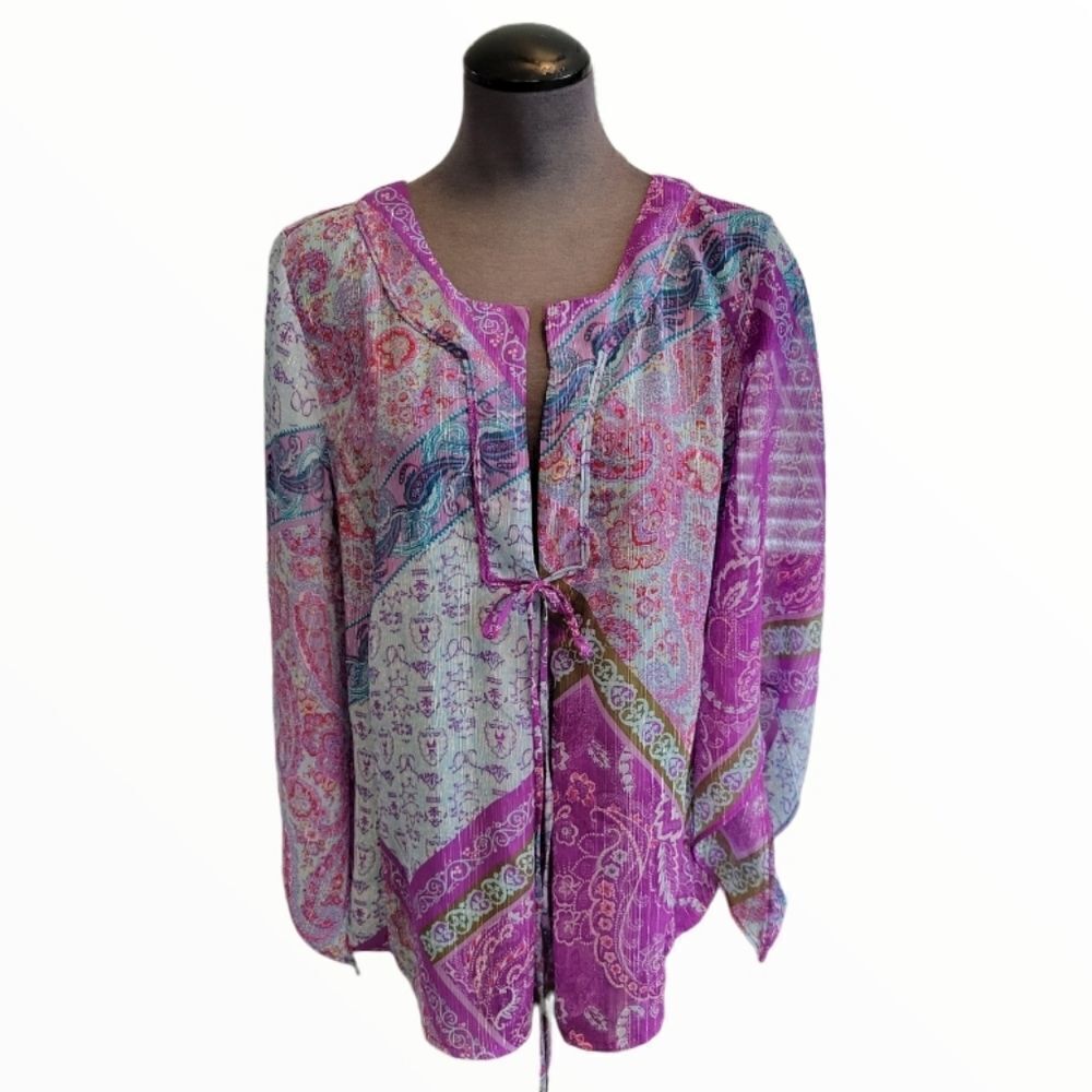 EC LANE BRYANT BOHO PEASANT TOP PAISLEY W/ SILVER THREADING SZ. 18/20